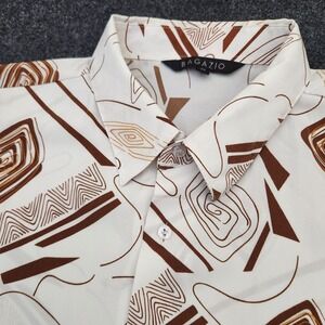 Vintage Bagazio Mens 2X Cream Rust Abstract Retro Button Up Shirt Y2k Artisanal